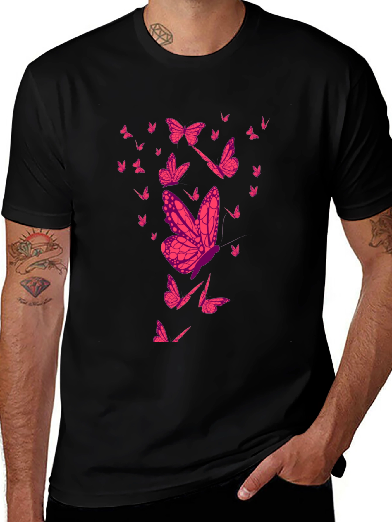 Butterfly Print Black T-Shirt for Men