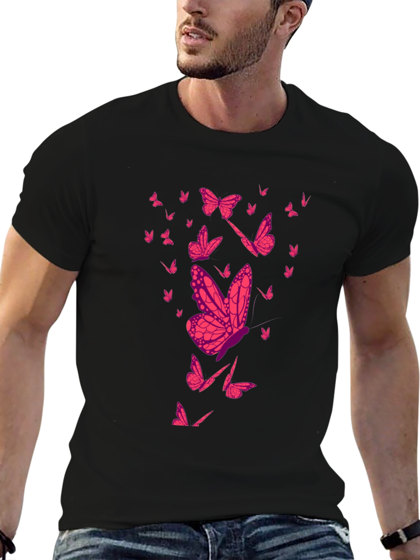 Butterfly Print Black T-Shirt for Men