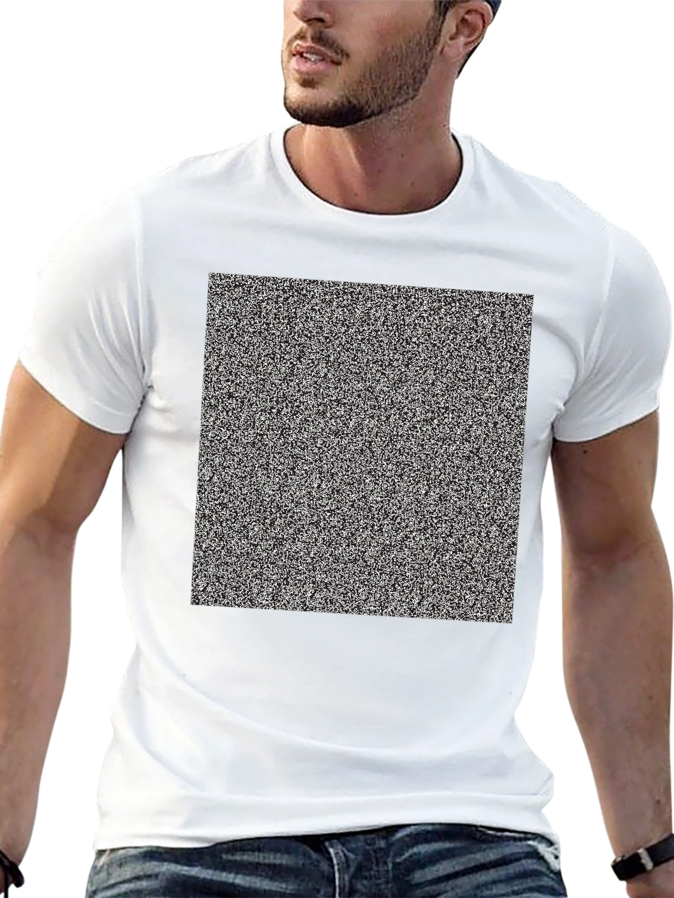 Static Noise Pattern Tee - Classic Fit Black T-Shirt