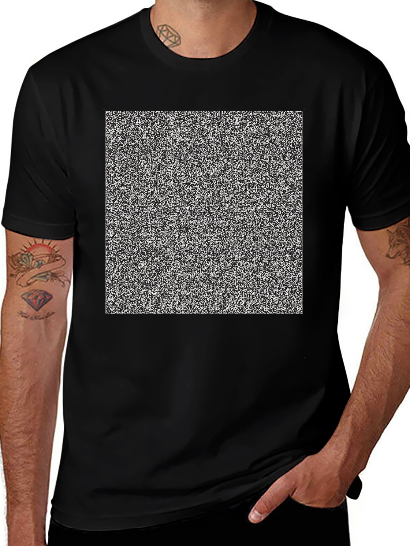 Static Noise Pattern Tee - Classic Fit Black T-Shirt