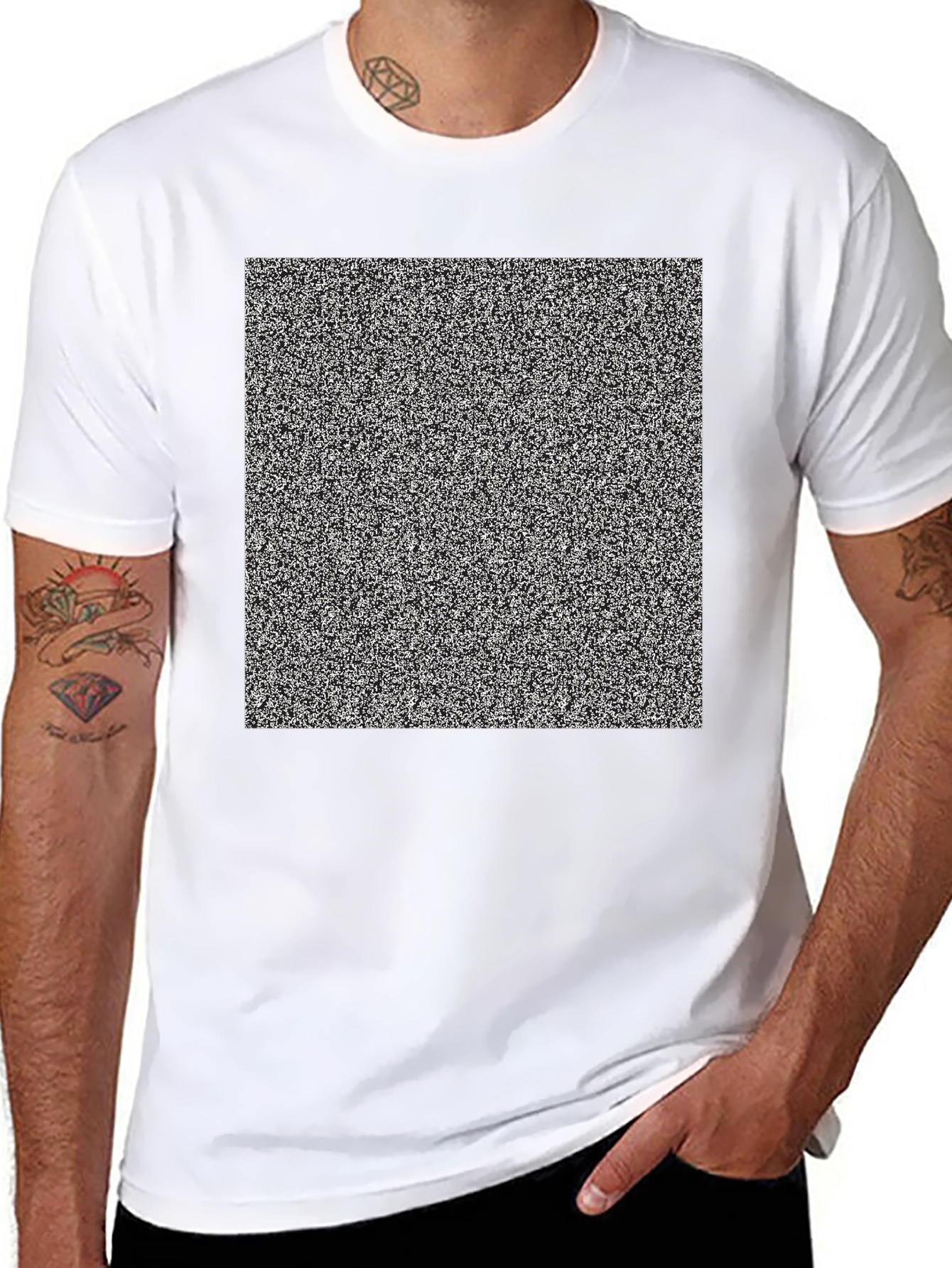Static Noise Pattern Tee - Classic Fit Black T-Shirt