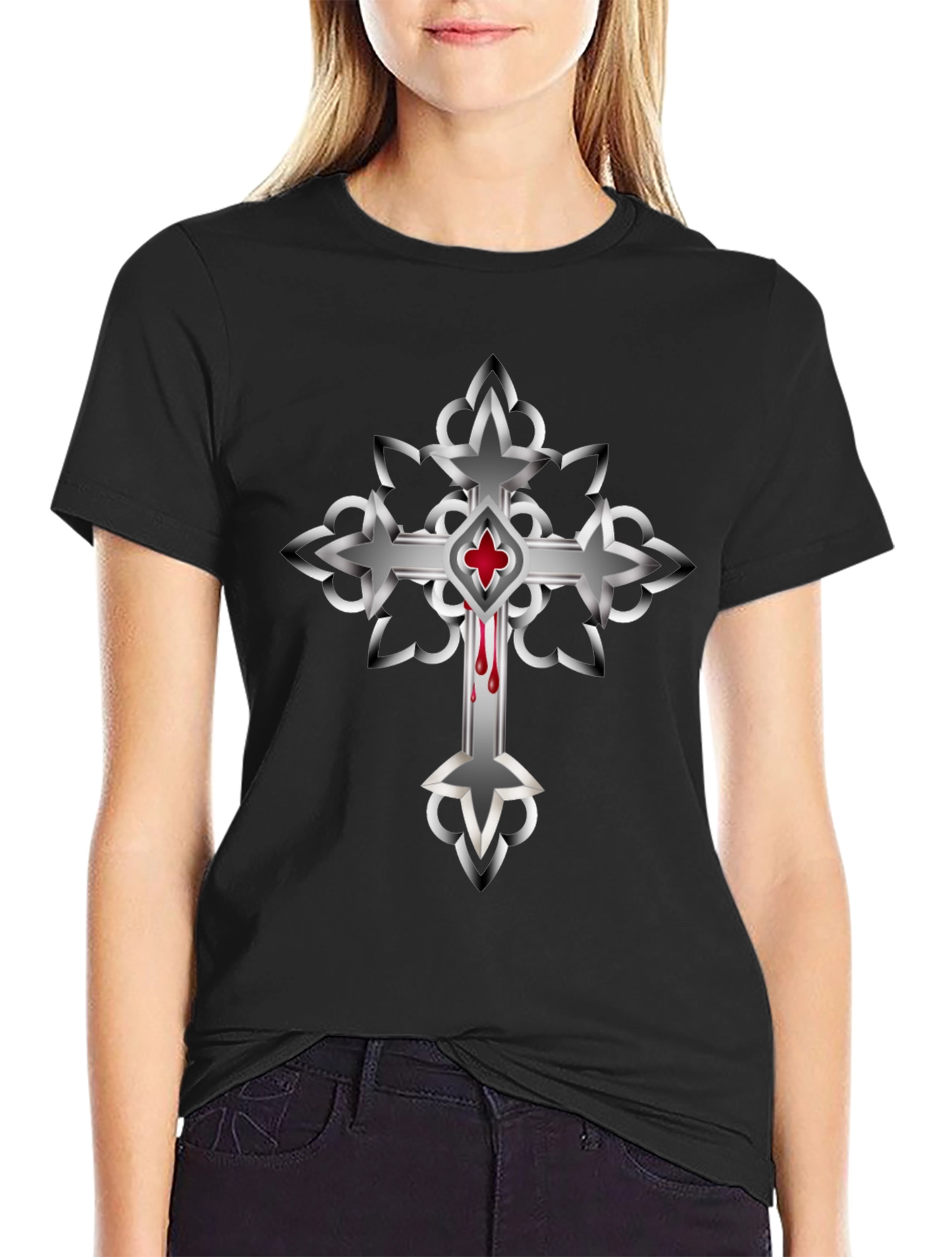 Gothic Cross Graphic T-Shirt - Mens Black Tee