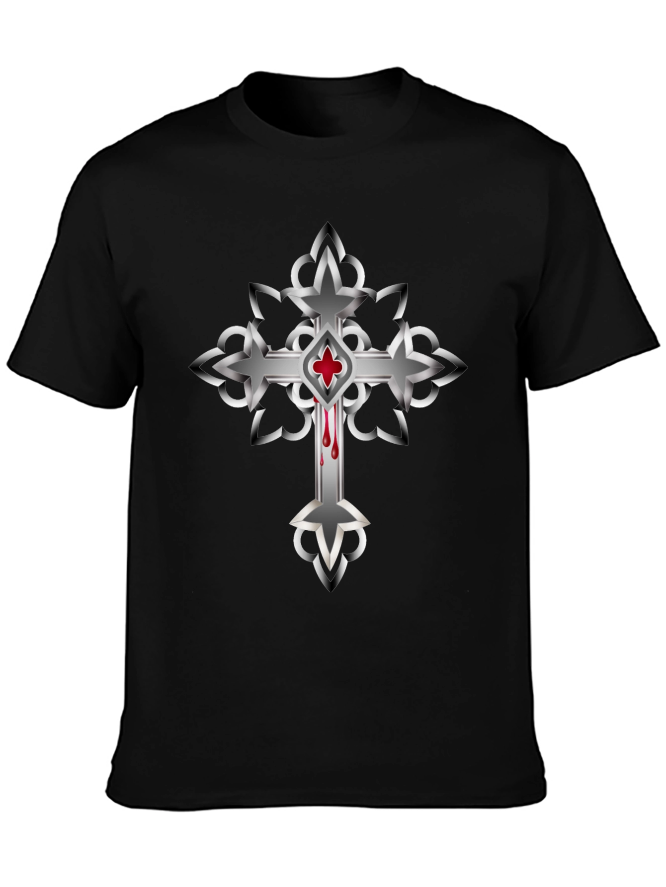 Gothic Cross Graphic T-Shirt - Mens Black Tee
