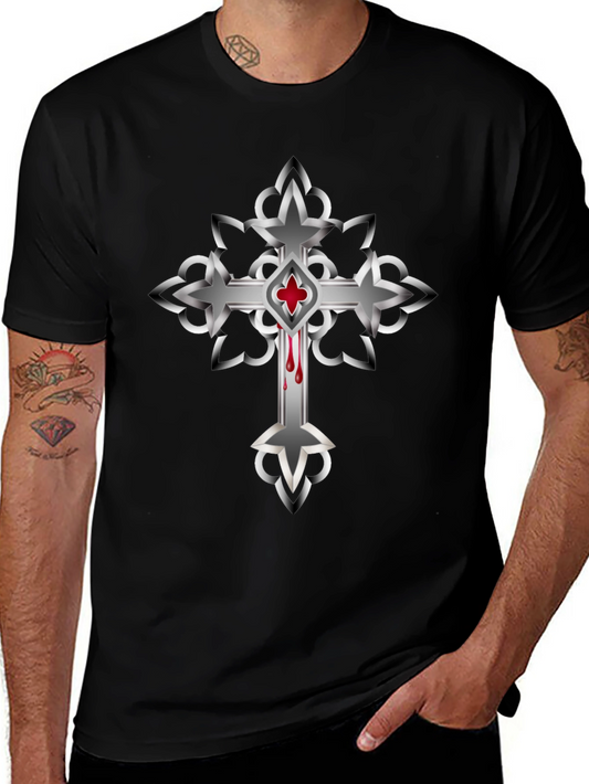 Gothic Cross Graphic T-Shirt - Mens Black Tee