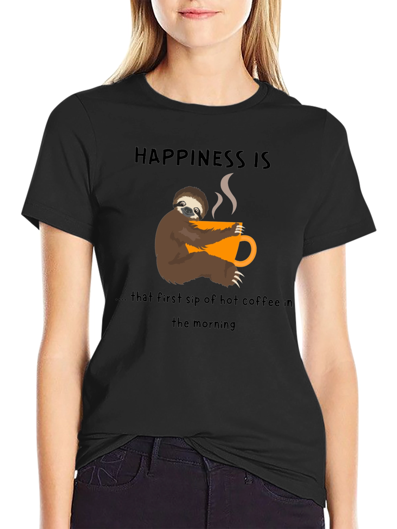 Happiness Sloth Coffee T-Shirt - First Sip Bliss!