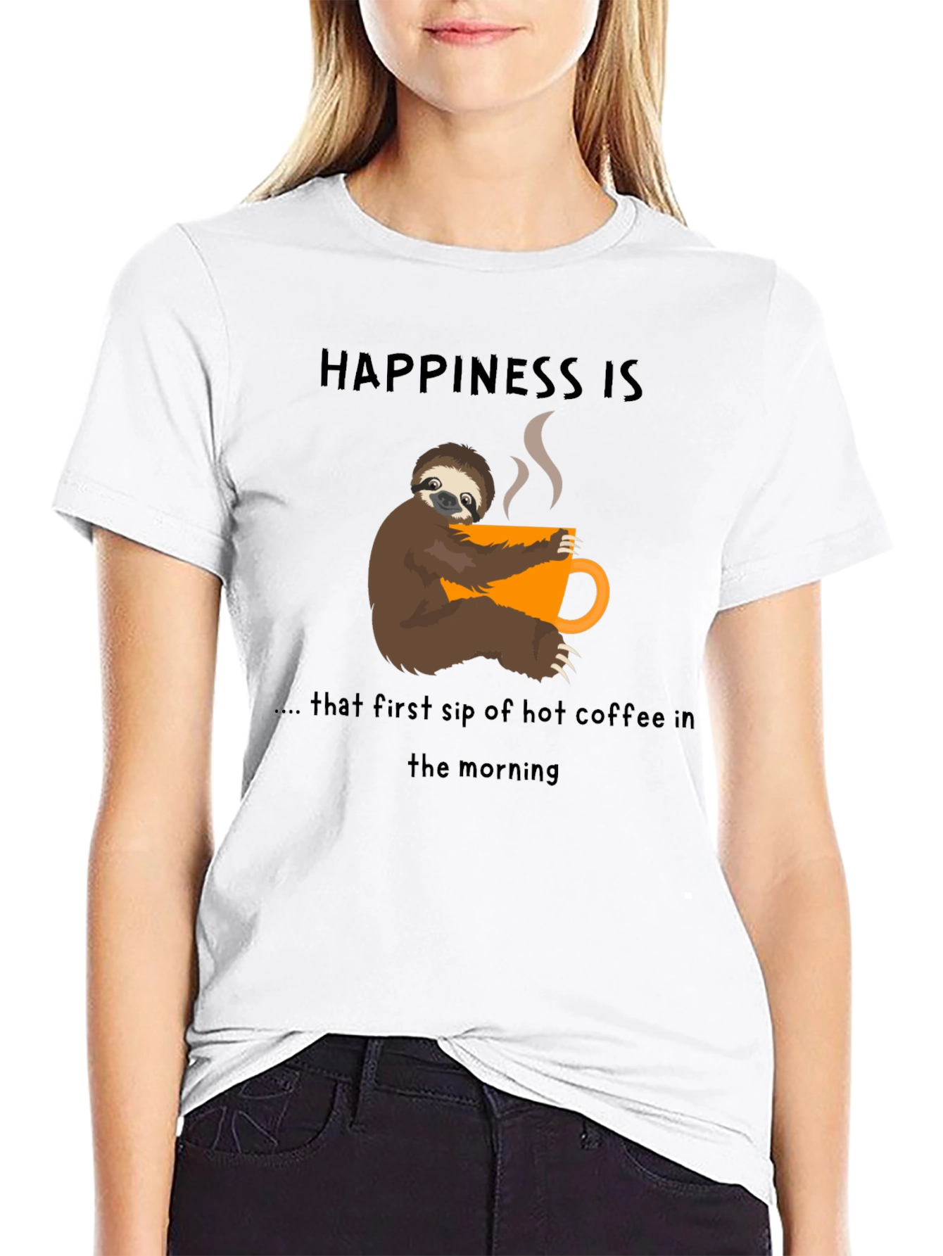 Happiness Sloth Coffee T-Shirt - First Sip Bliss!