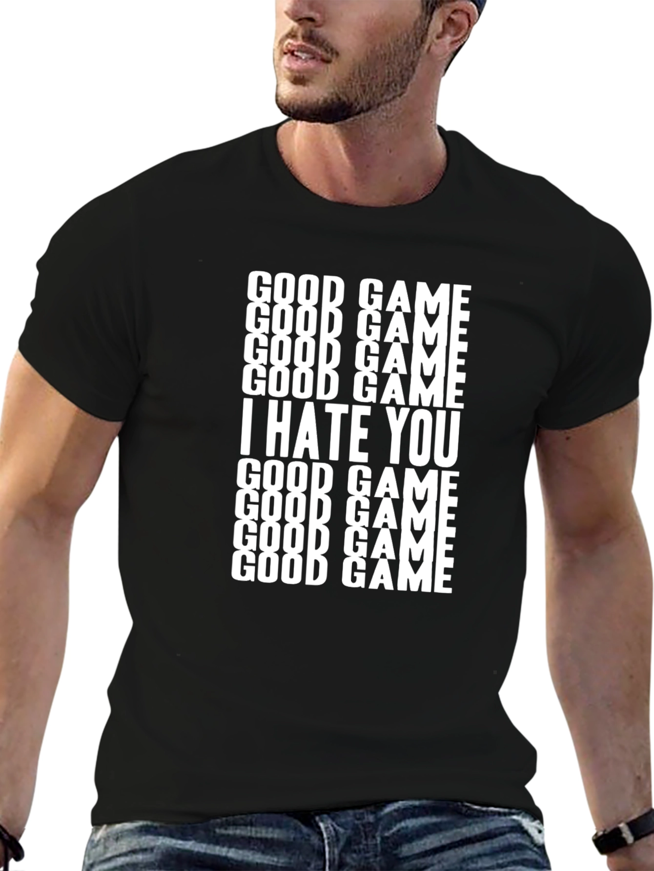 Good Game I Hate You Printed Black T-Shirt