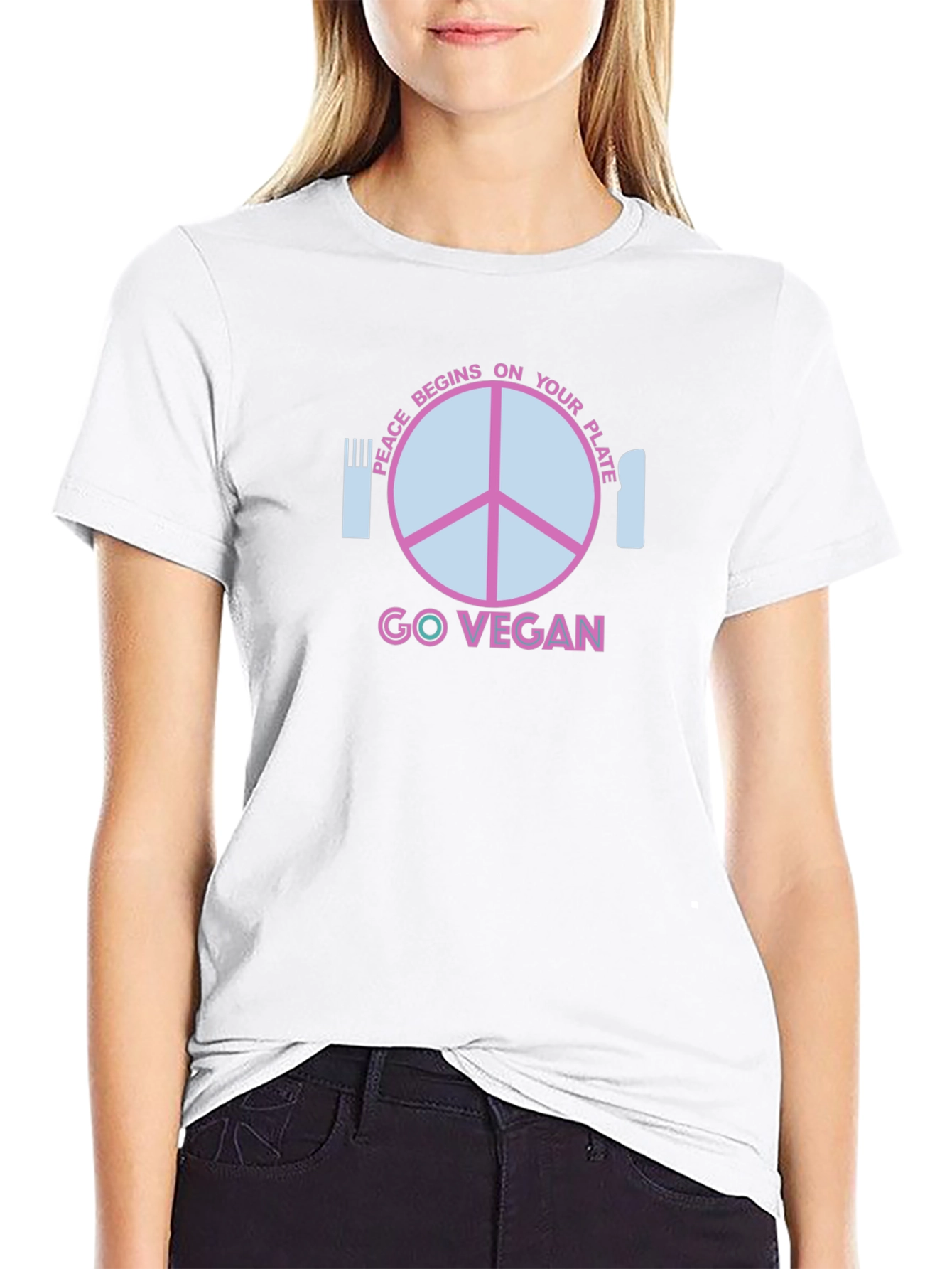 Go Vegan T-Shirt - Peace Begins On Your Plate