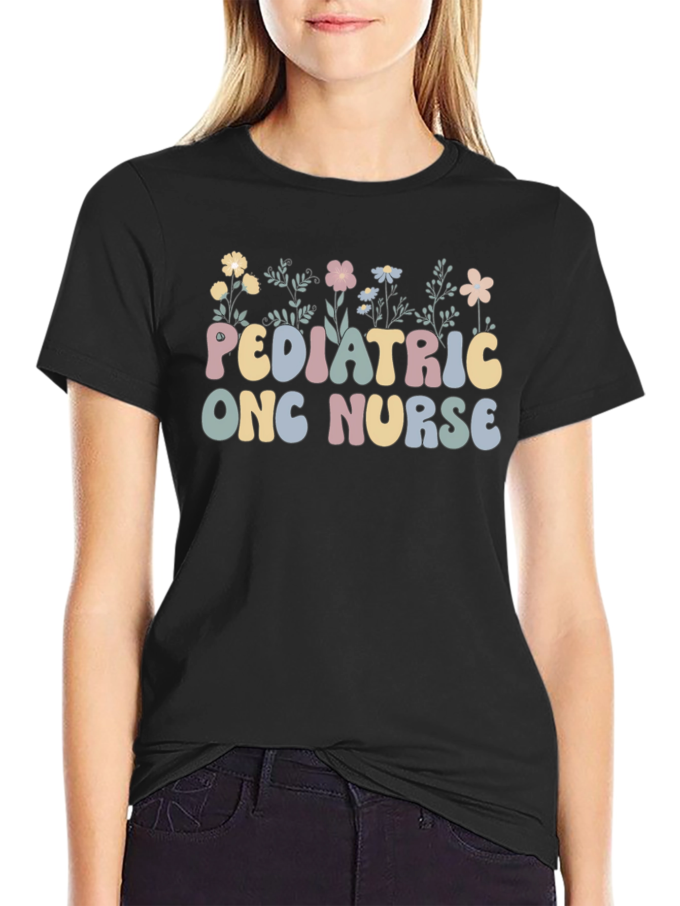 Pediatric Onc Nurse T-Shirt Floral Design
