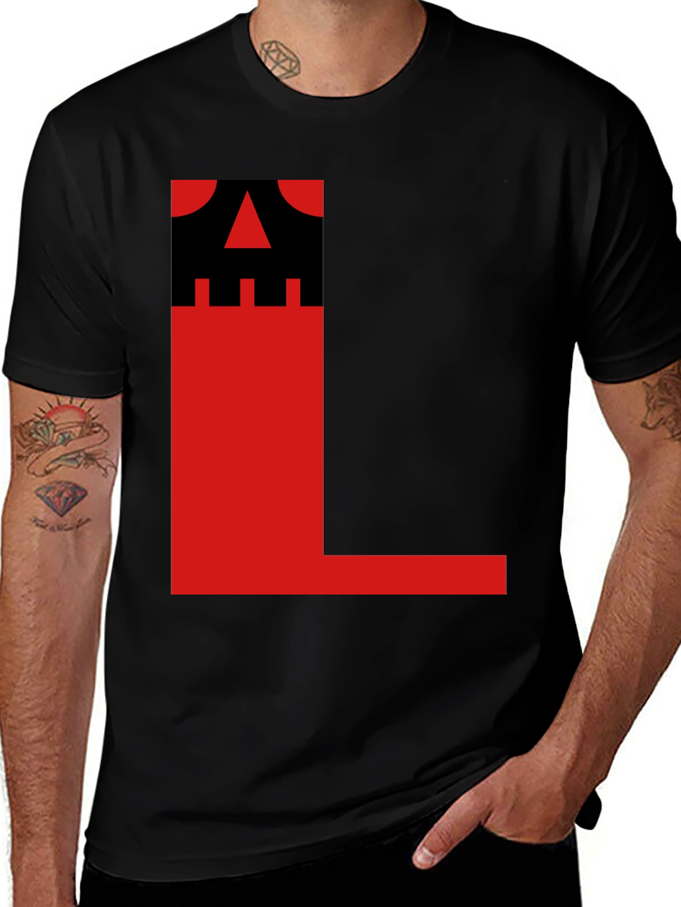 Bold Graphic Tee - Black with Red L Design