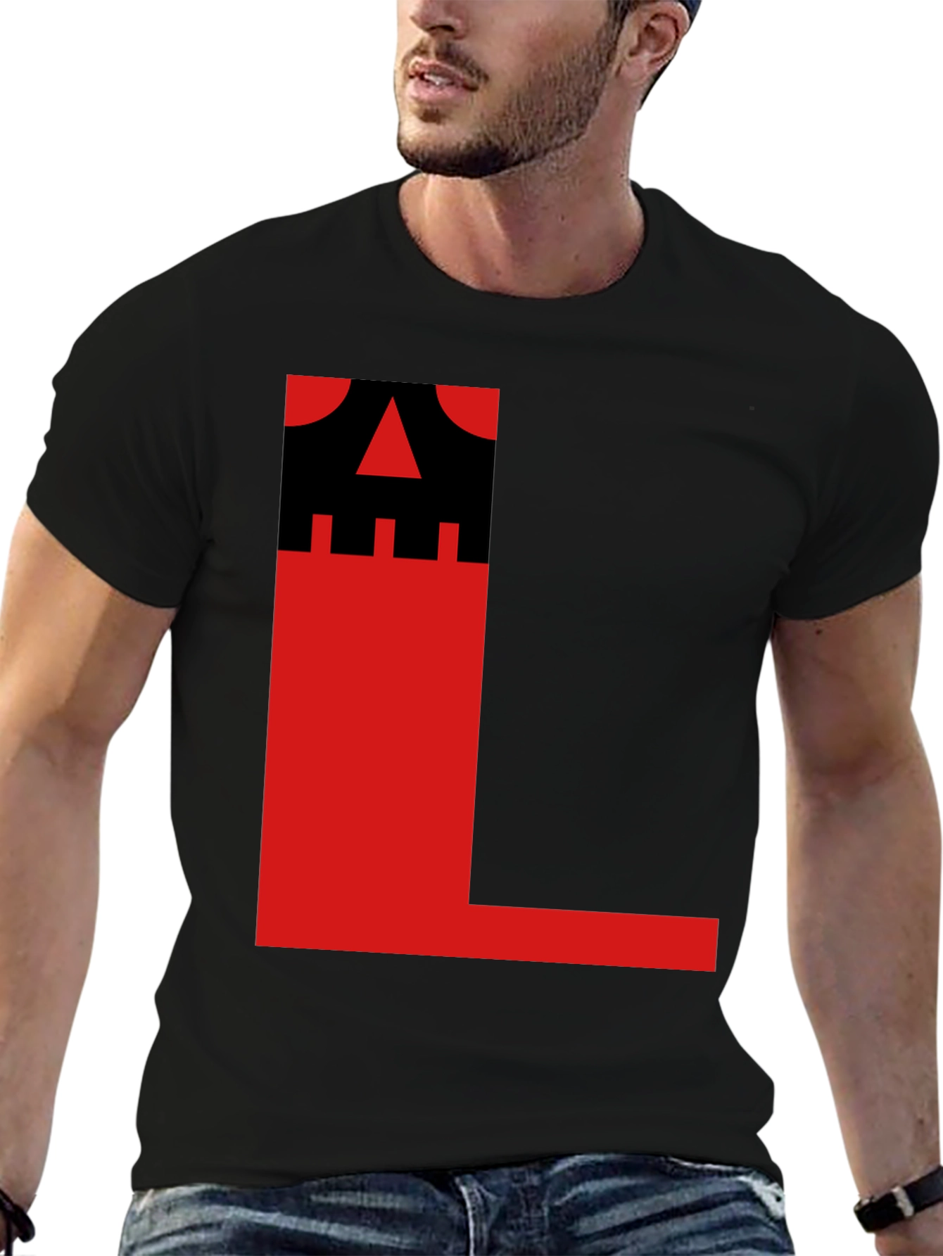 Bold Graphic Tee - Black with Red L Design