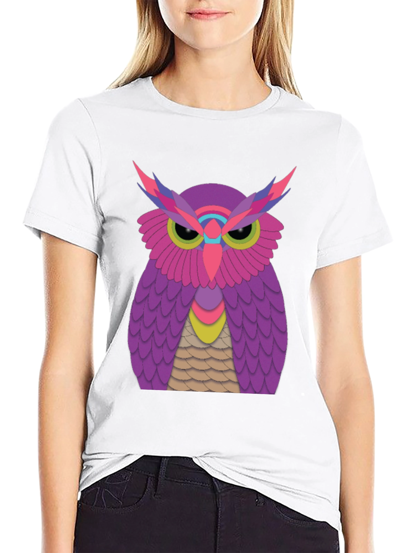 Funky Owl Graphic Tee - Black Cotton T-Shirt