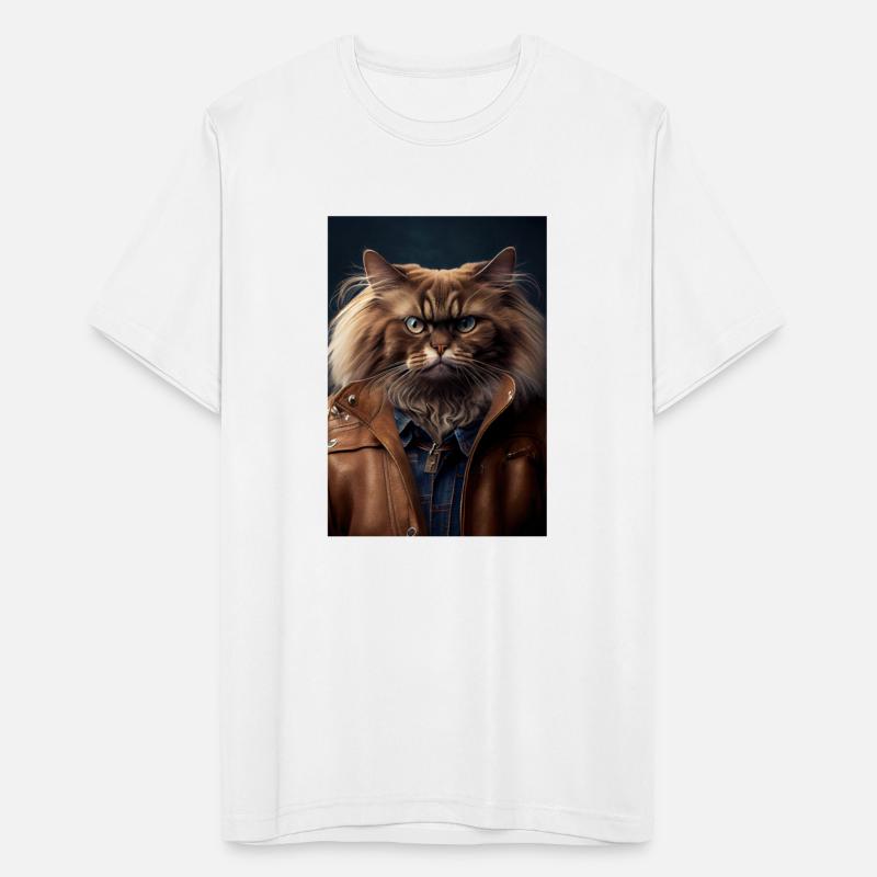 Himalayan Cat Breed Portrait wears a leather jacke