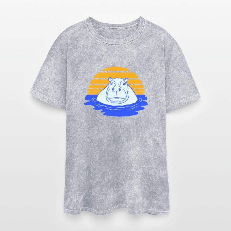 Hippo Swimming Water Sun Cute Happy Comic Cartoon