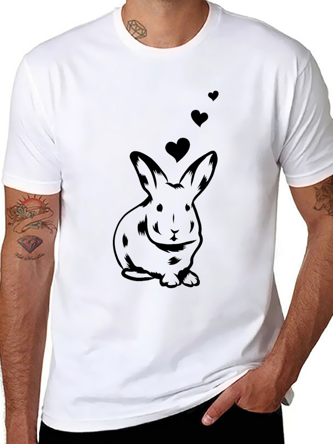 Rabbit Love T-Shirt - Mens Black Cotton Tee