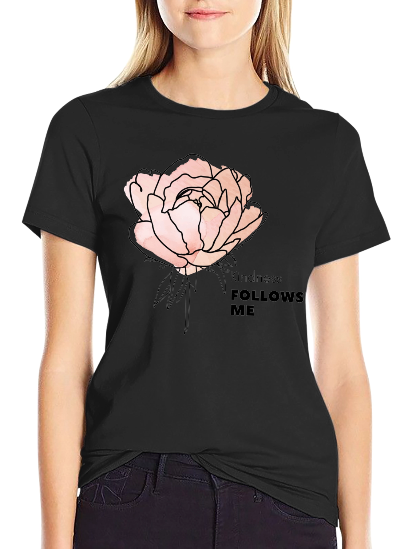 Kindness Follows Me Rose Graphic T-Shirt