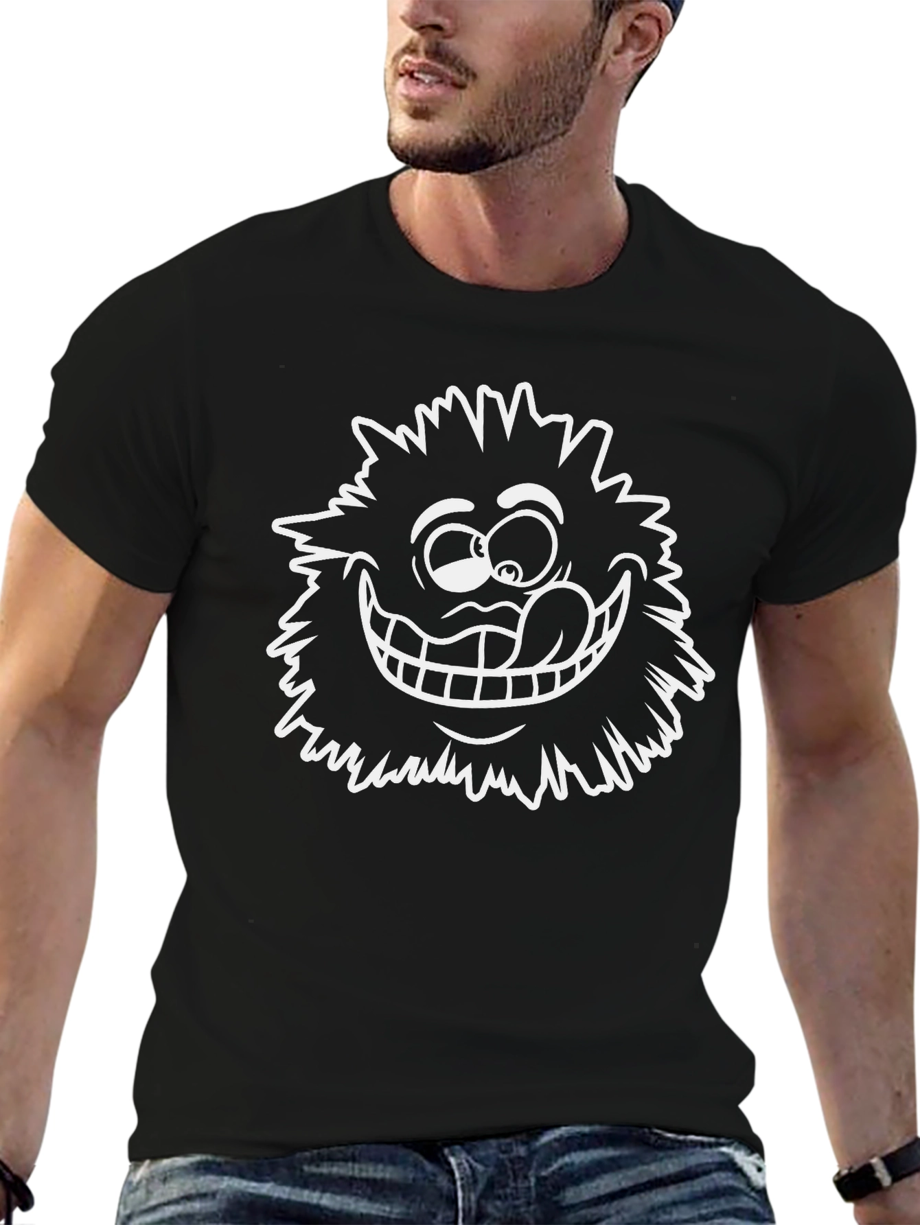 Funny Cartoon Face Graphic Tee - Black