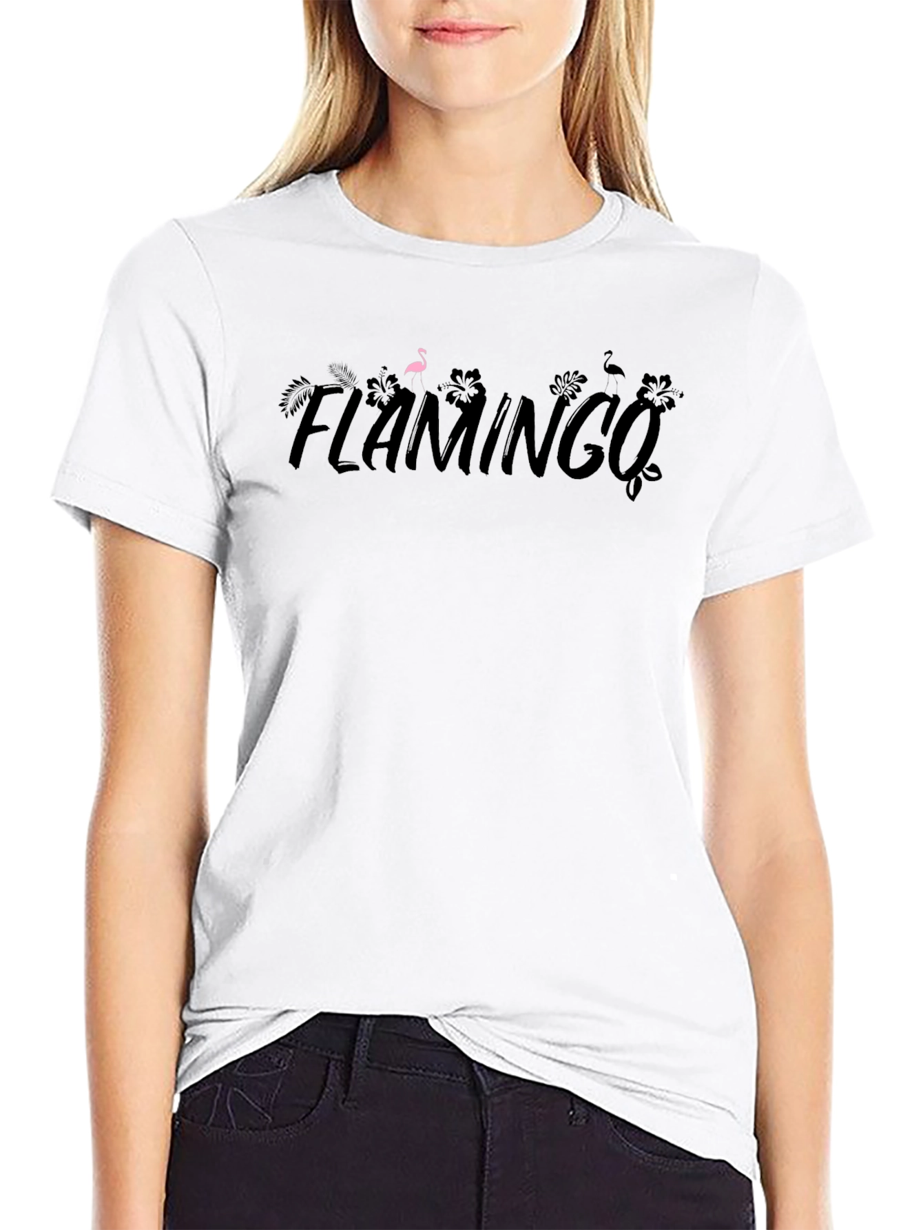 Flamingo Graphic Tee - Trendy Black Cotton T-Shirt