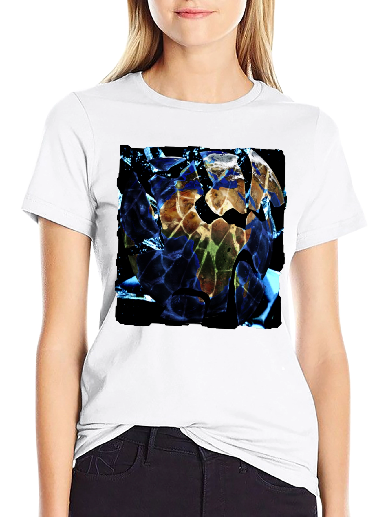 Shattered Earth Graphic Tee - Black Crew Neck T-Shirt