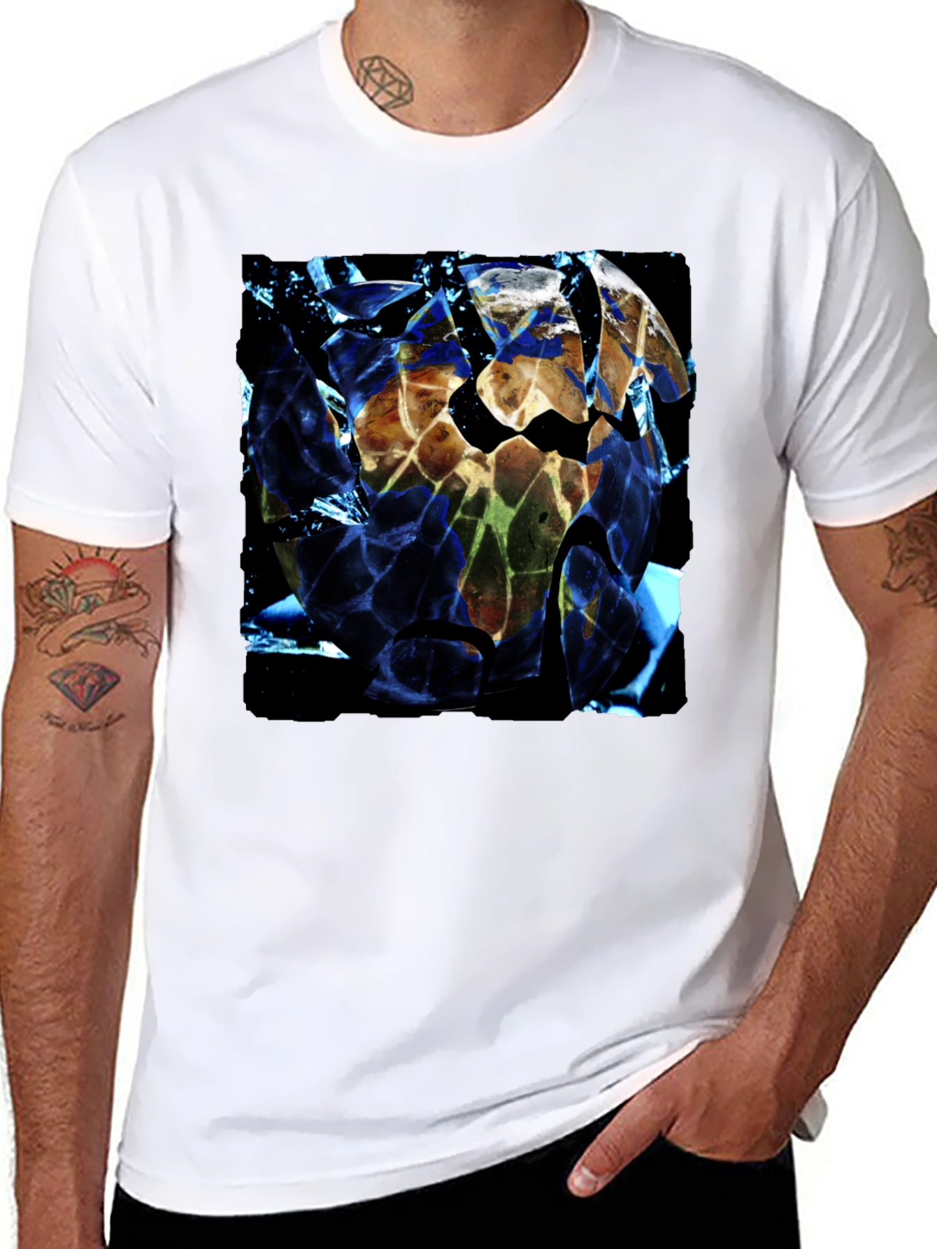 Shattered Earth Graphic Tee - Black Crew Neck T-Shirt