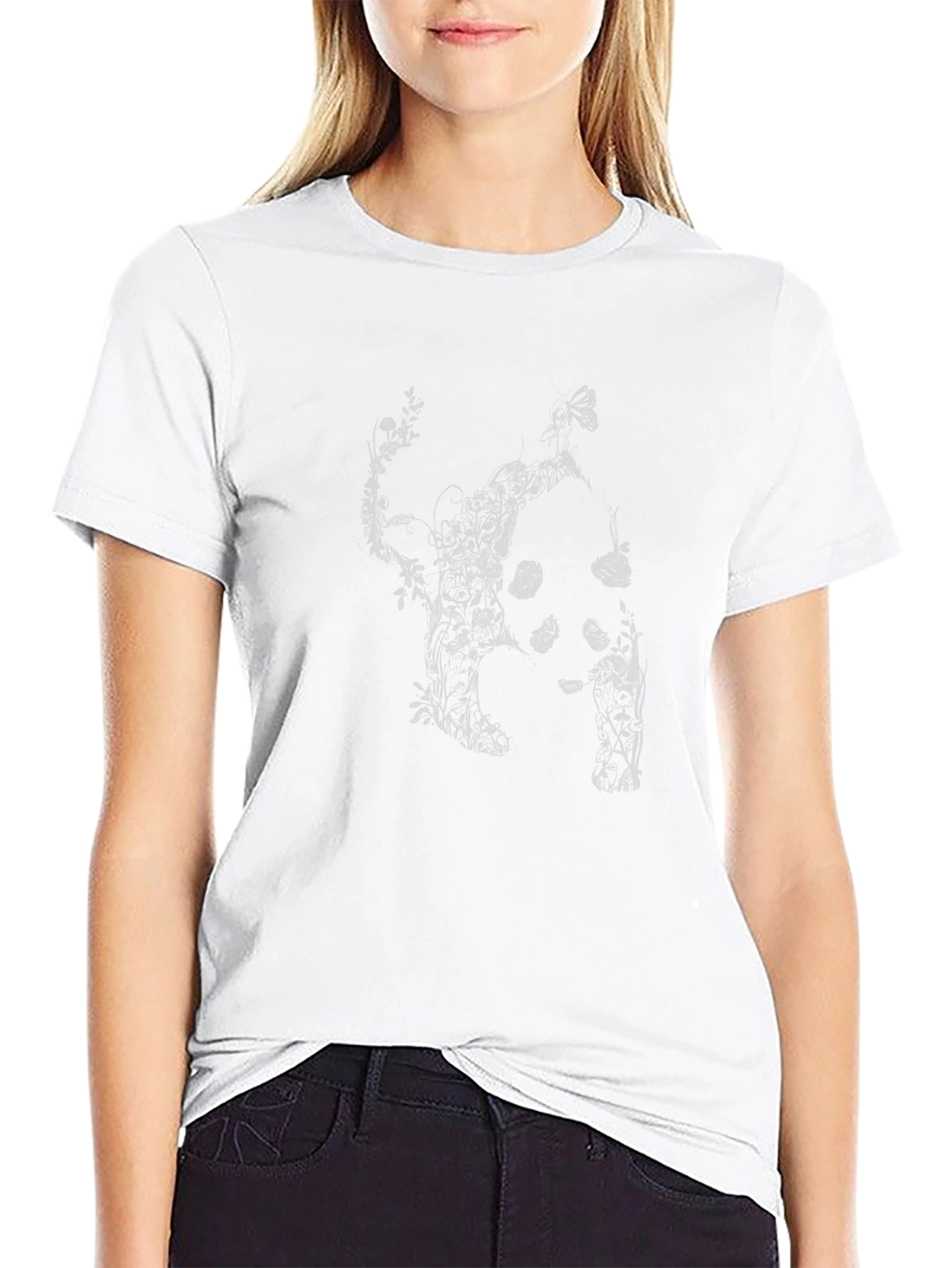 Botanical Cat Print Black T-Shirt