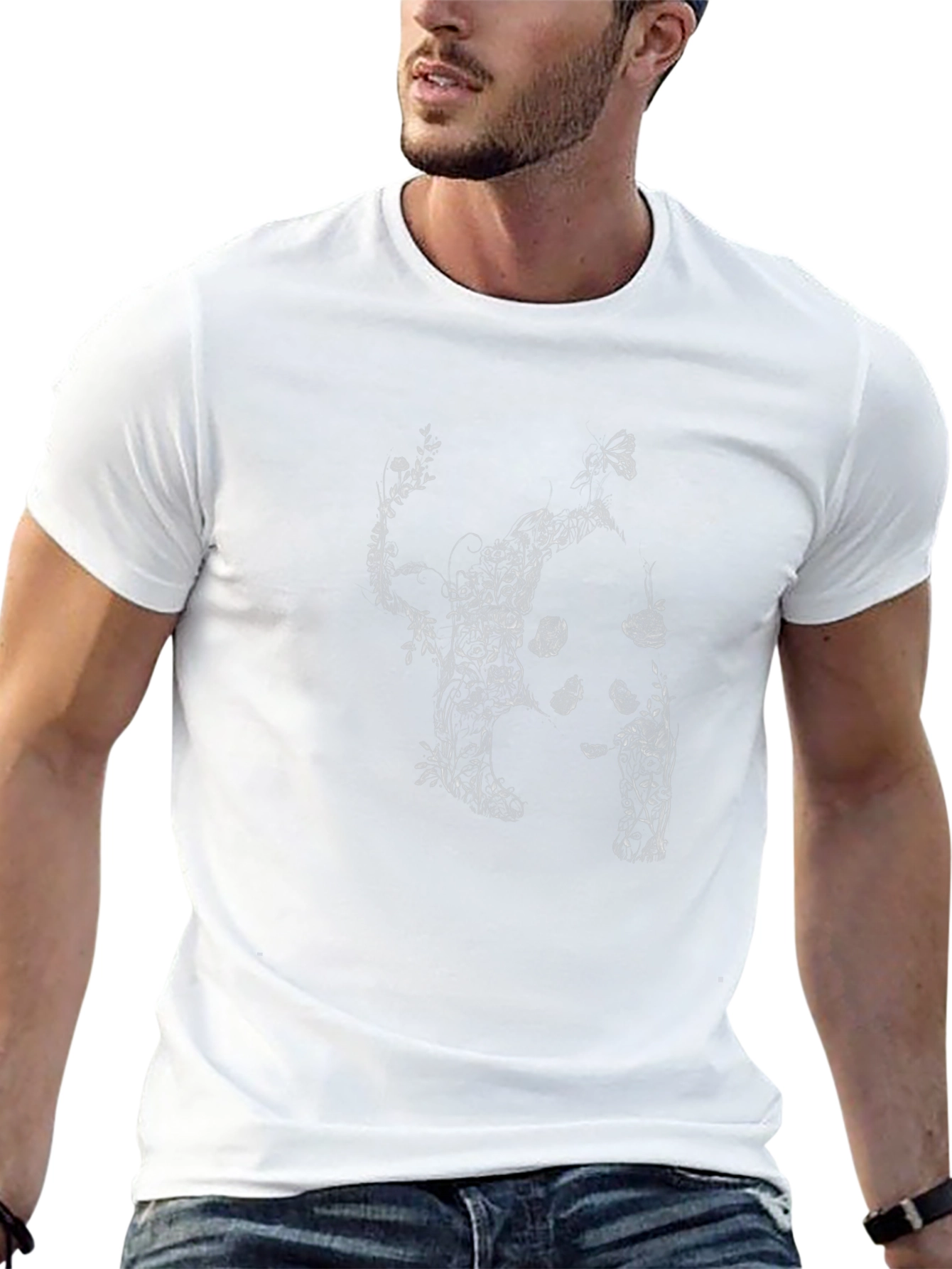 Botanical Cat Print Black T-Shirt