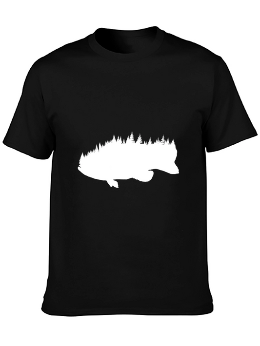 Bass Fish & Forest Silhouette Graphic Tee - Black