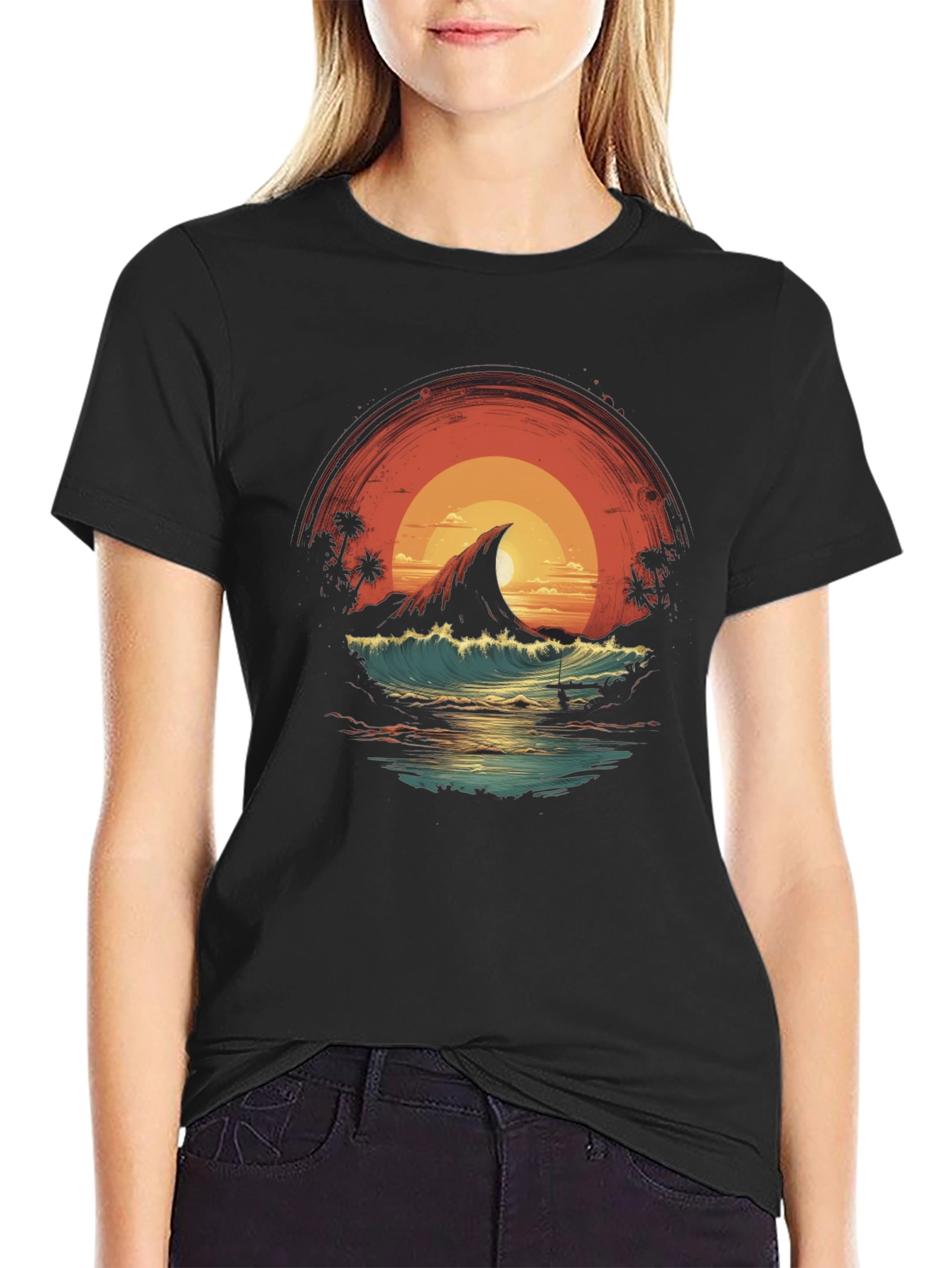 Sunset Island Graphic Tee - Black