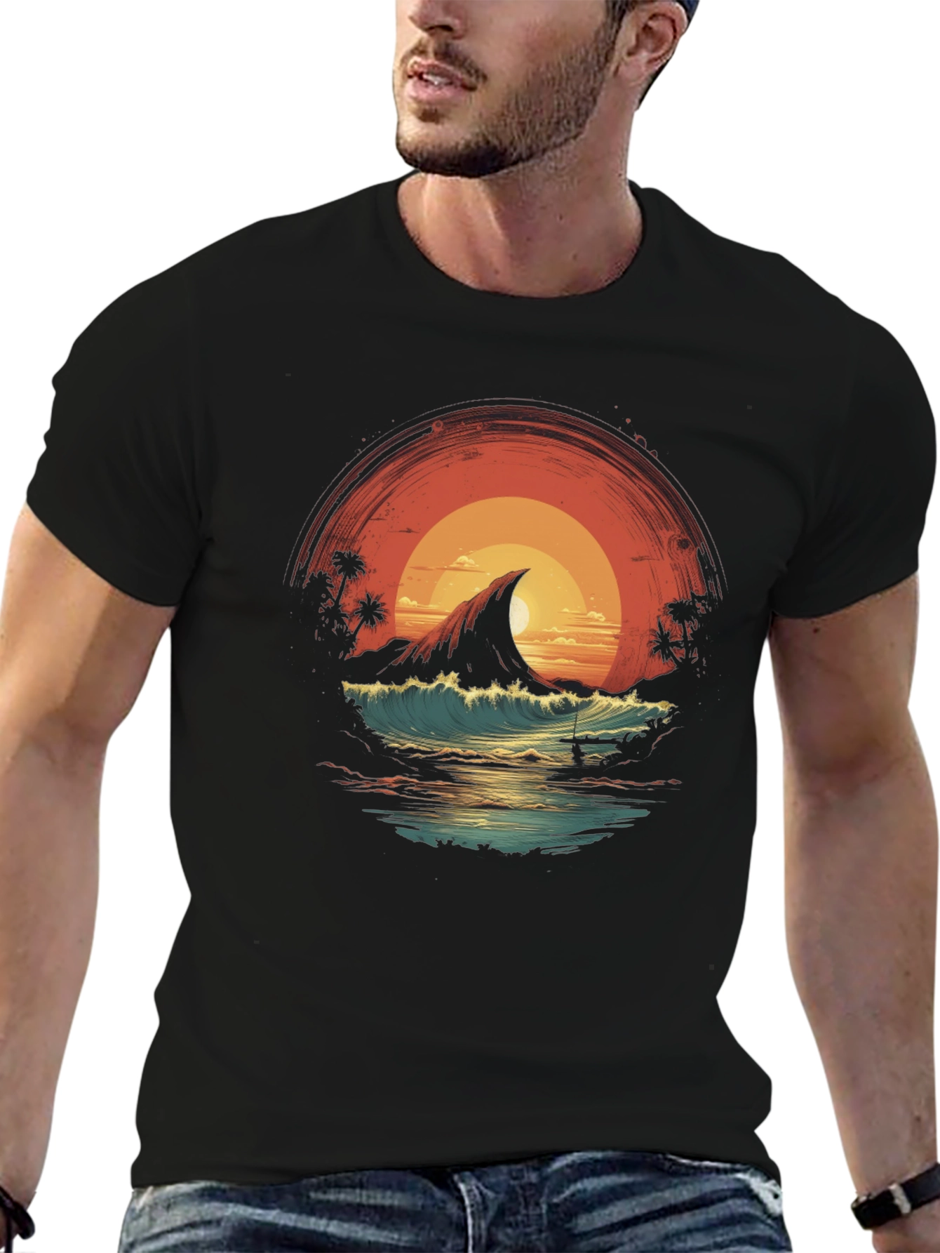 Sunset Island Graphic Tee - Black