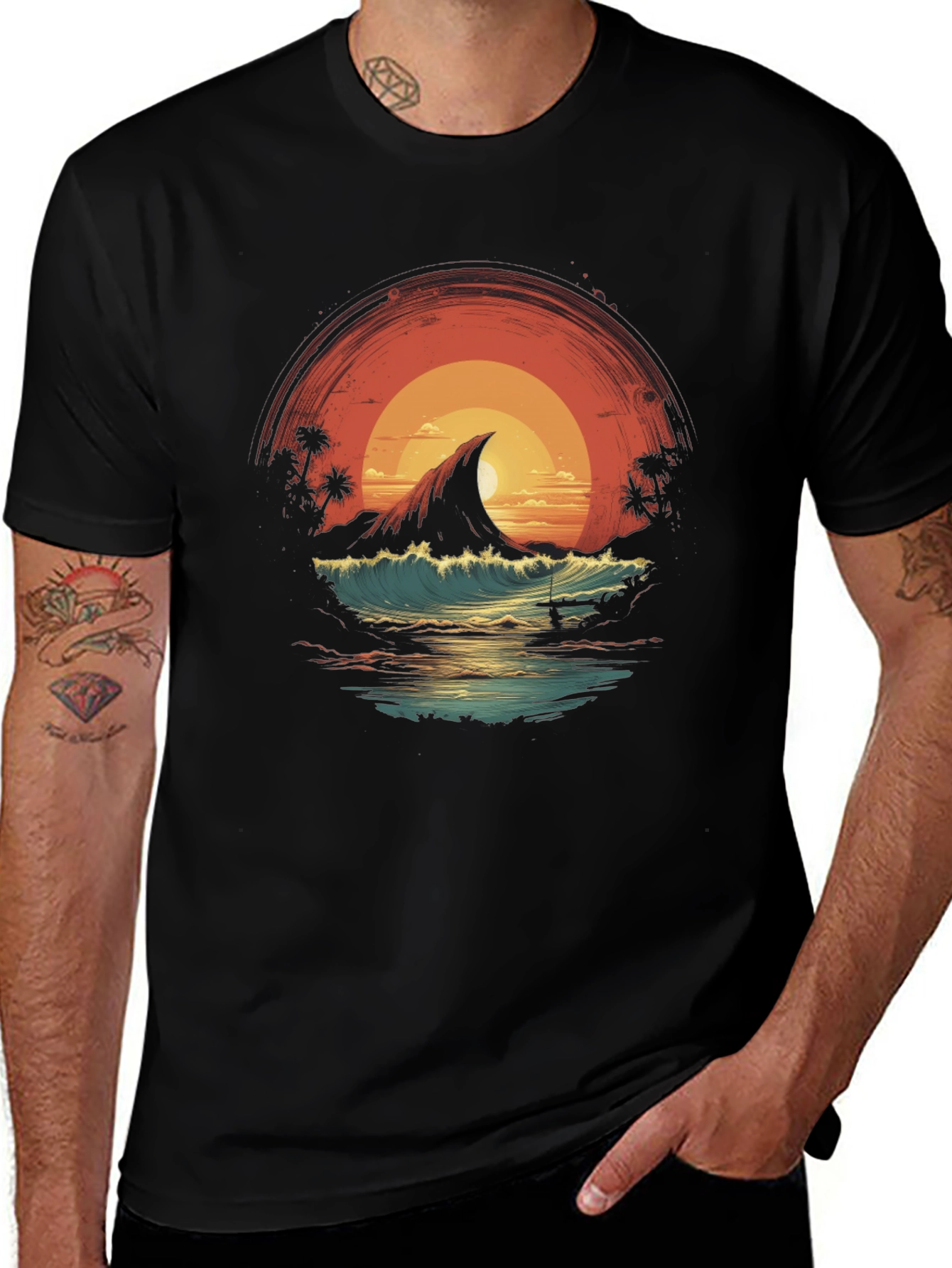 Sunset Island Graphic Tee - Black