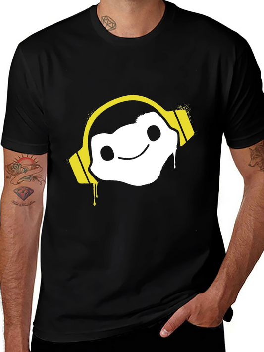Cool Graphic Tee: DJ White Character w/ Yellow Headphones