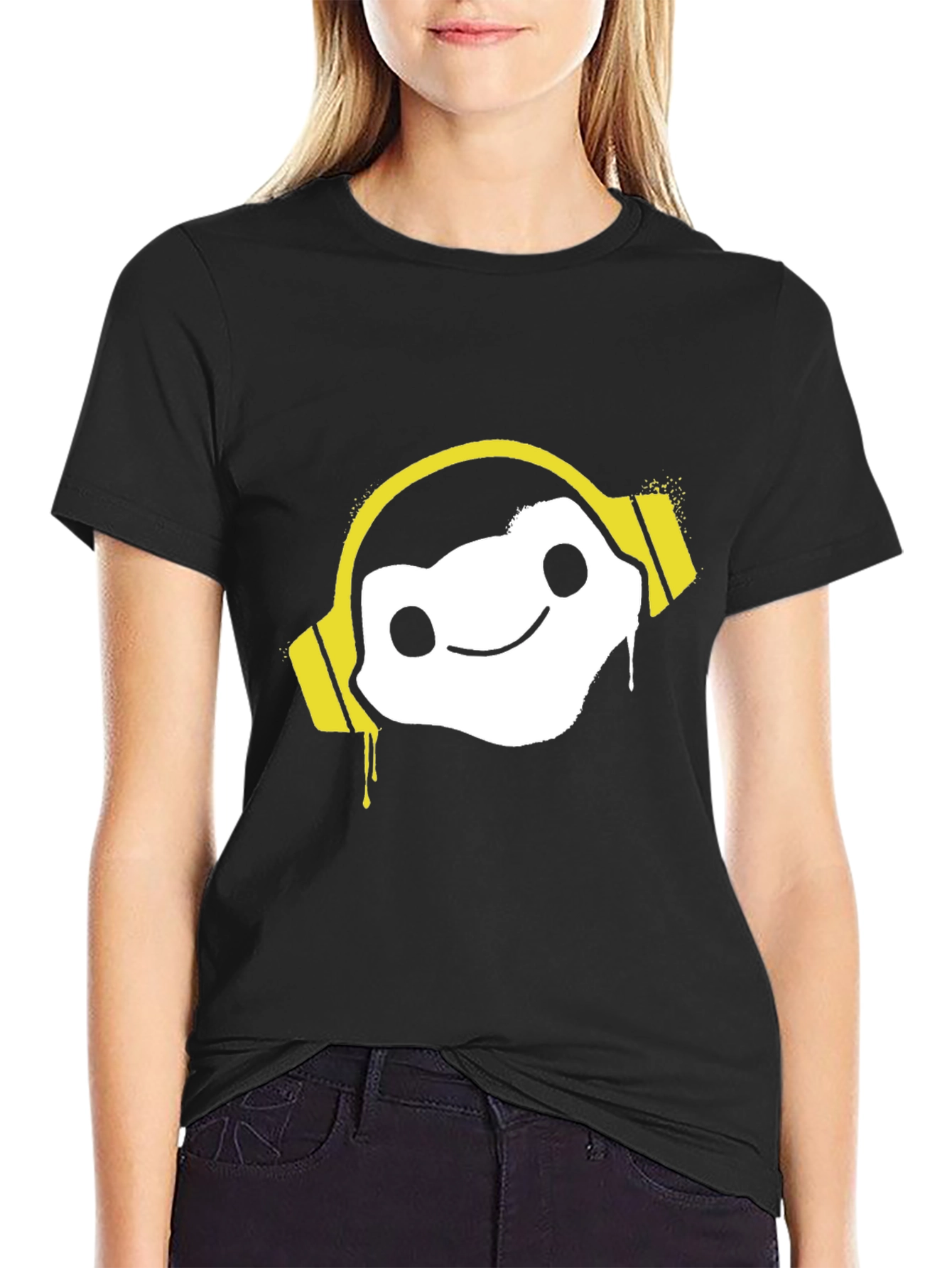 Cool Graphic Tee: DJ White Character w/ Yellow Headphones