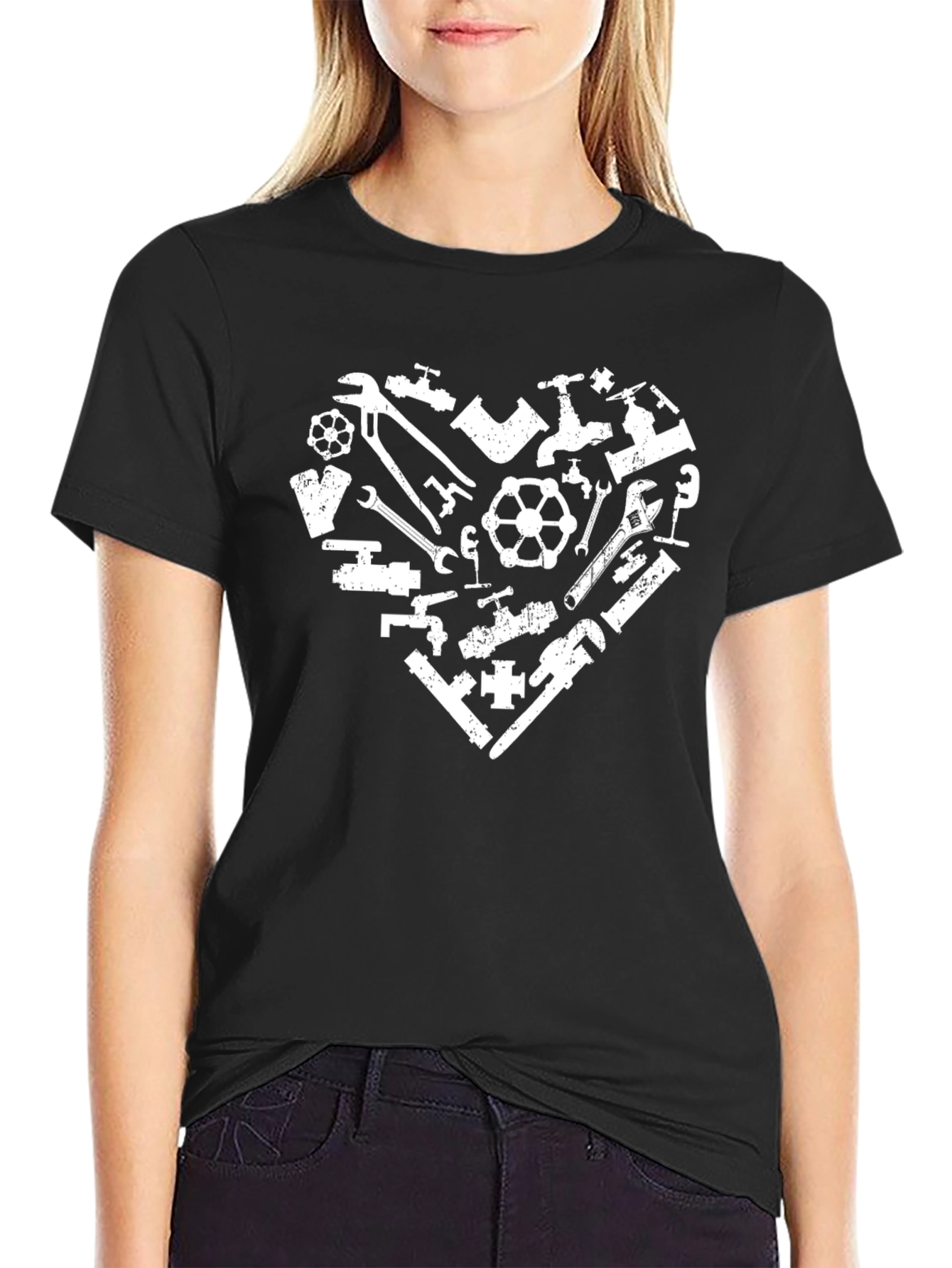 Plumbing Heart Graphic T-Shirt - Black Cotton Tee