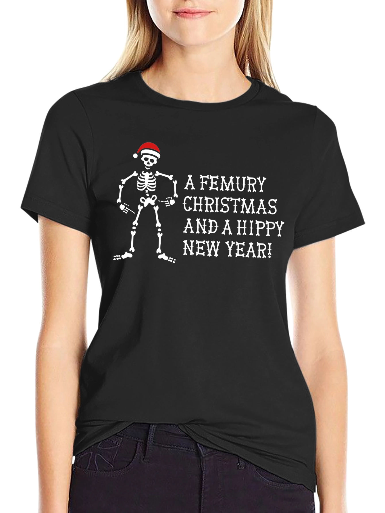 A Femury Christmas Skeleton Santa Holiday T-Shirt