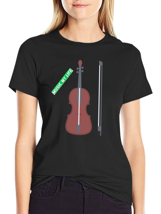 Music My Life Violin Graphic Tee - Black