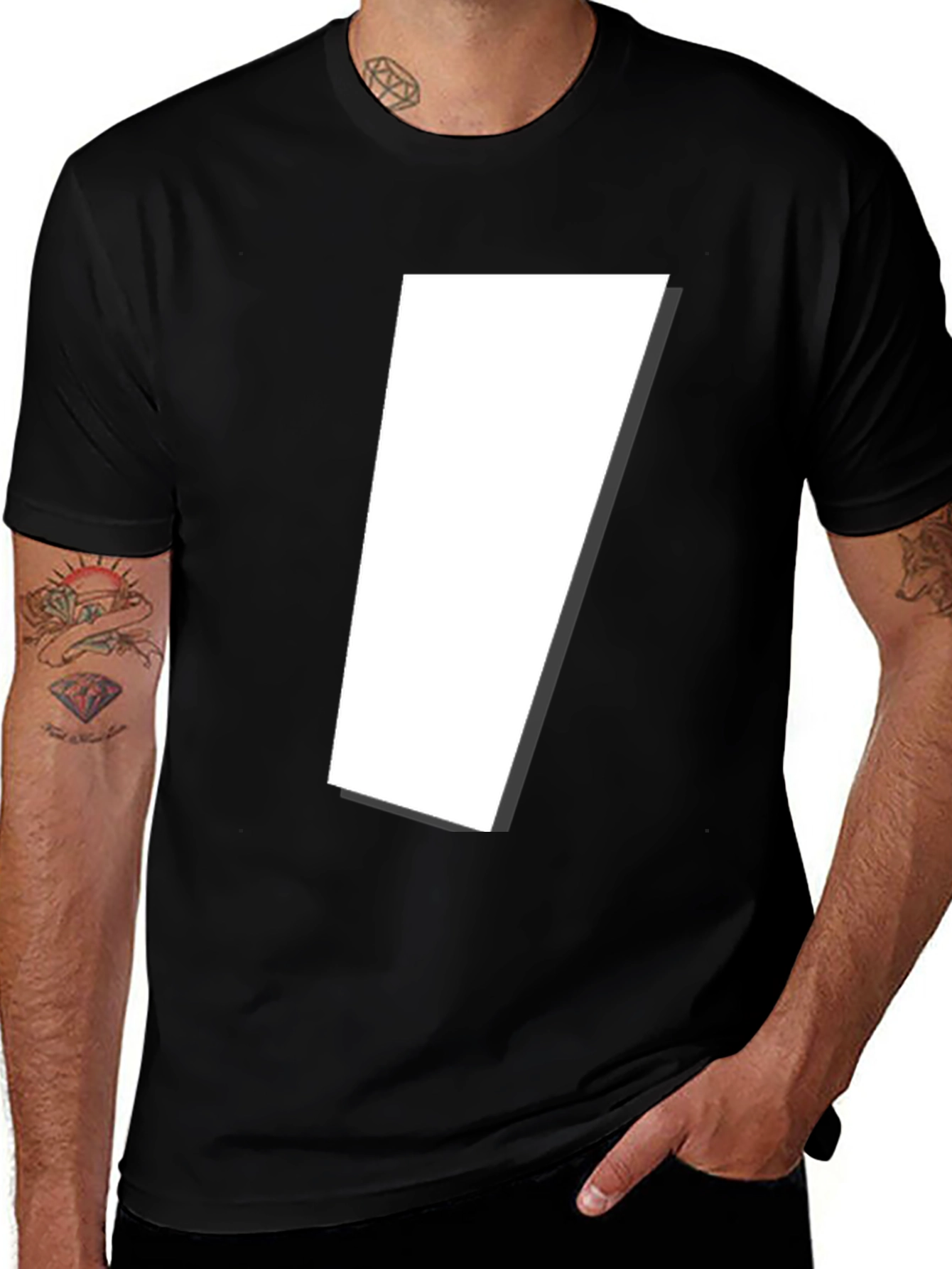 Modern Black T-Shirt with Abstract White Shape Design