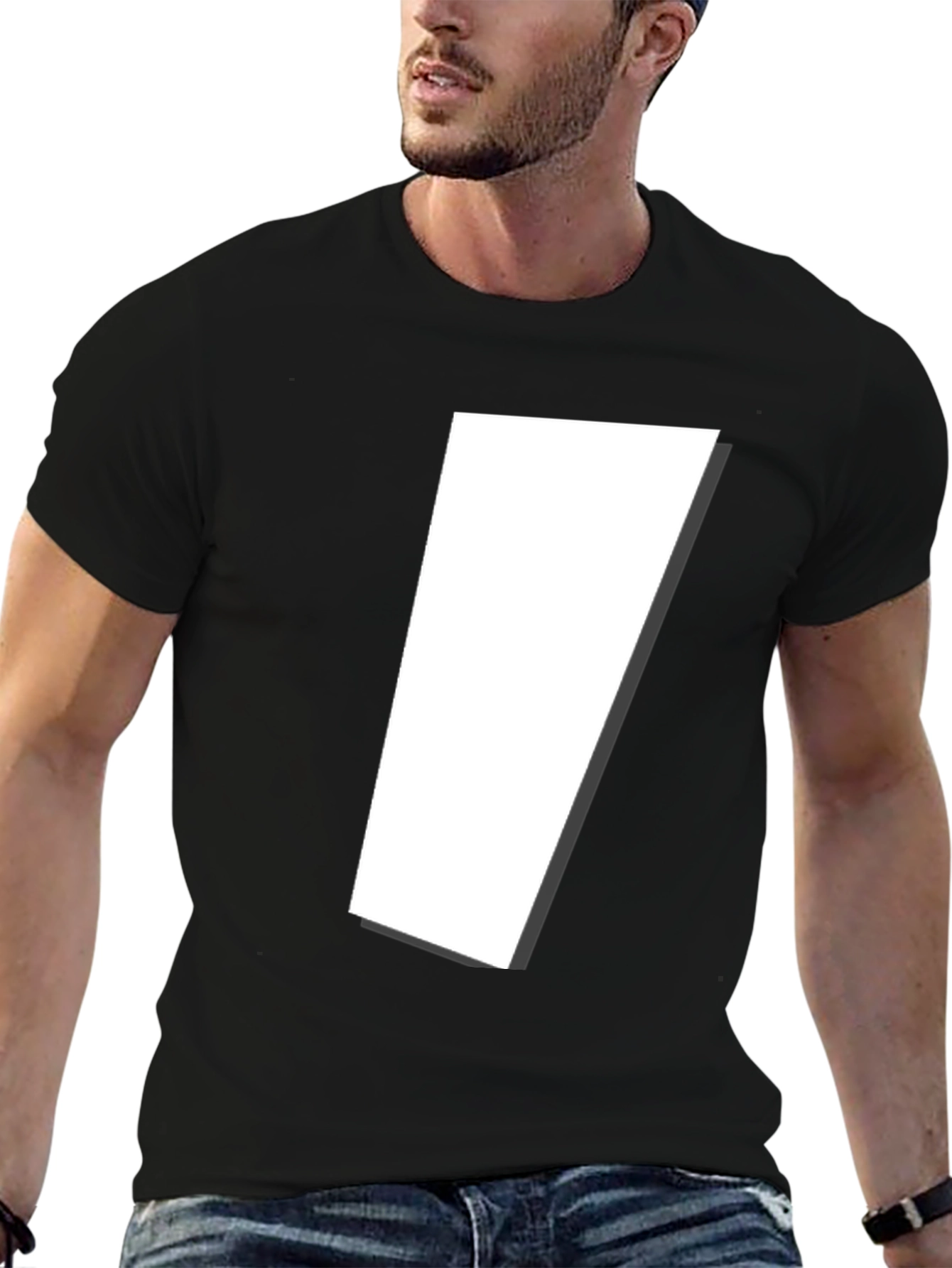 Modern Black T-Shirt with Abstract White Shape Design