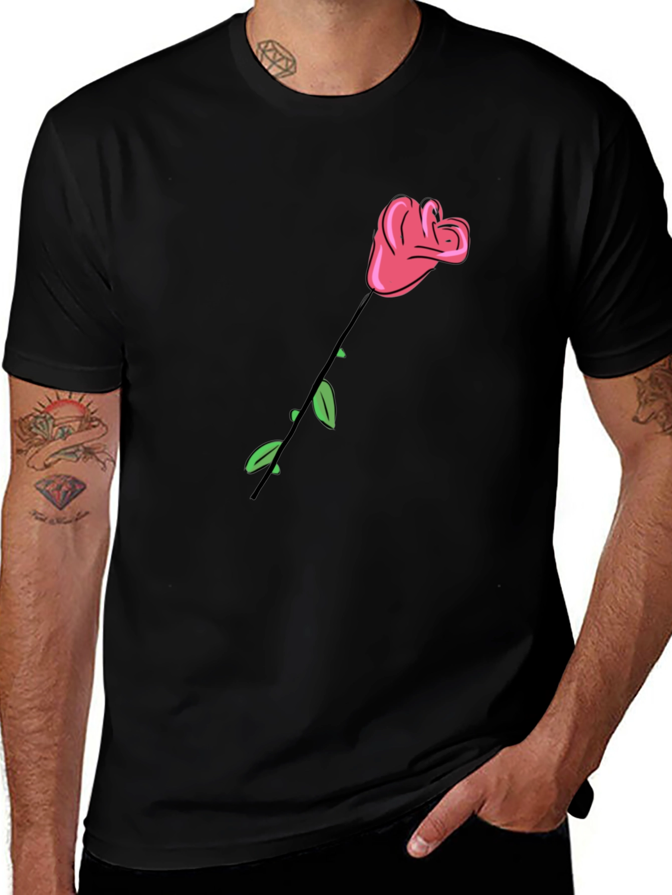 Rose Graphic Black T-Shirt - Stylish Casual Wear