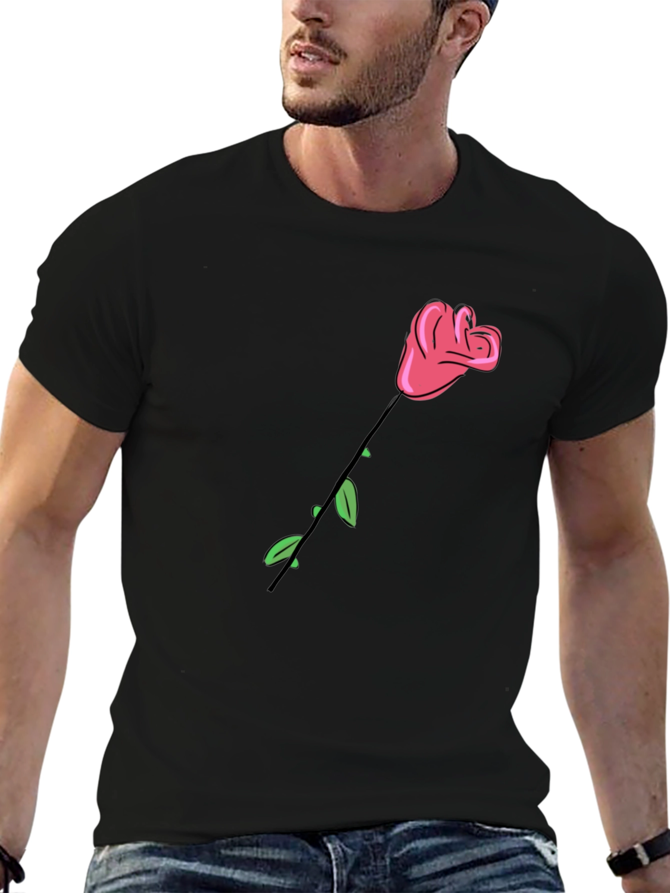 Rose Graphic Black T-Shirt - Stylish Casual Wear