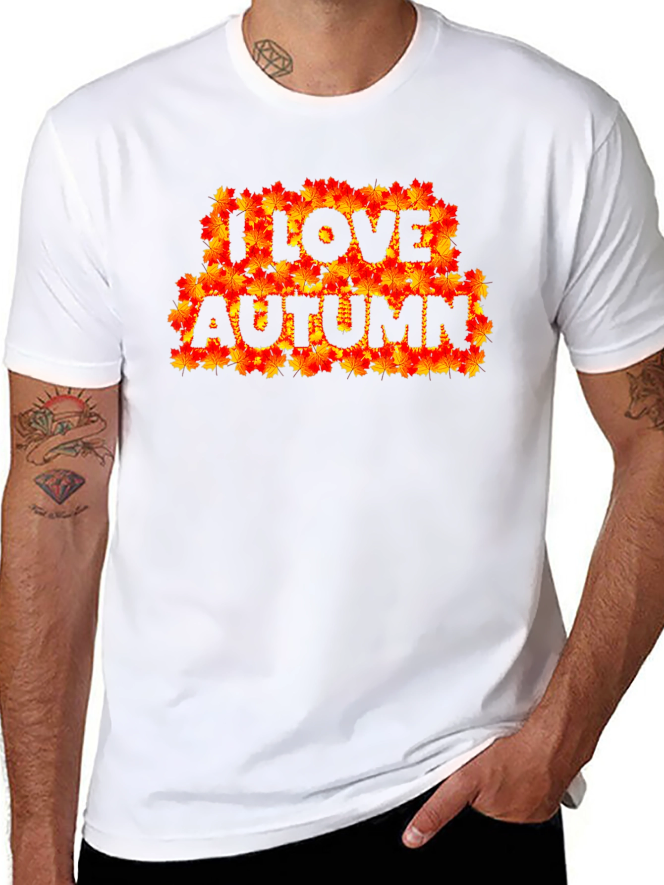 I Love Autumn Fall Leaves Black Graphic T-Shirt