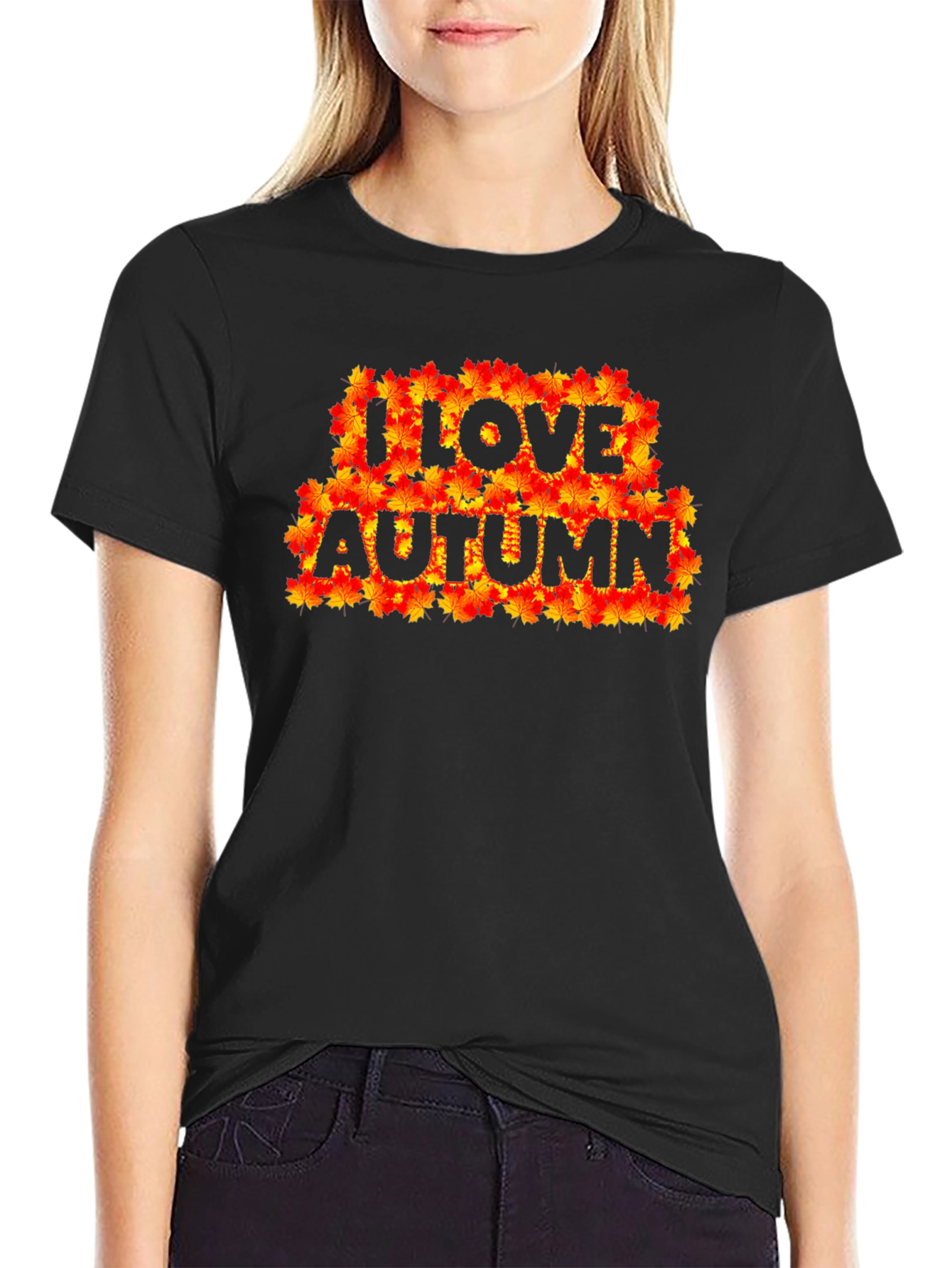 I Love Autumn Fall Leaves Black Graphic T-Shirt