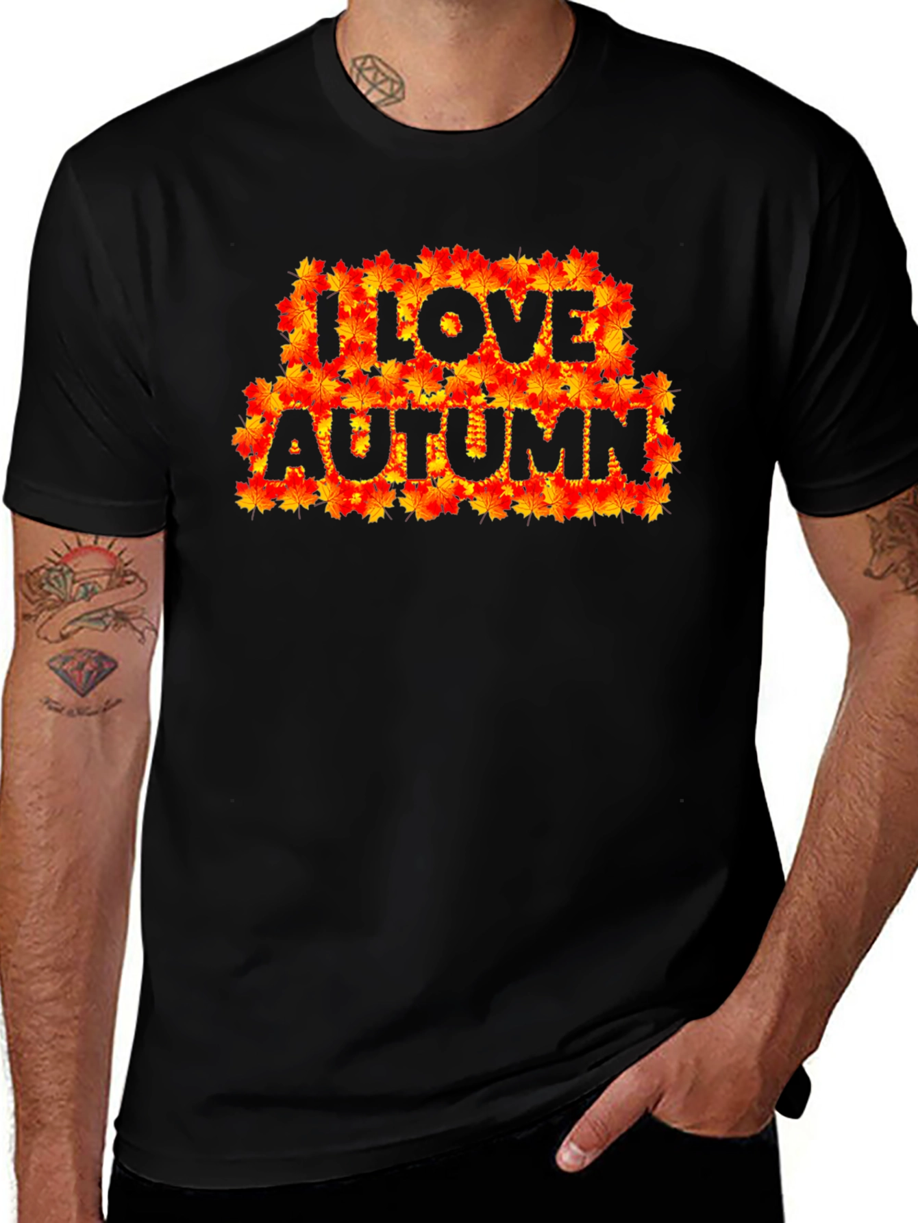 I Love Autumn Fall Leaves Black Graphic T-Shirt