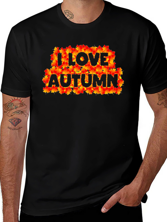 I Love Autumn Fall Leaves Black Graphic T-Shirt