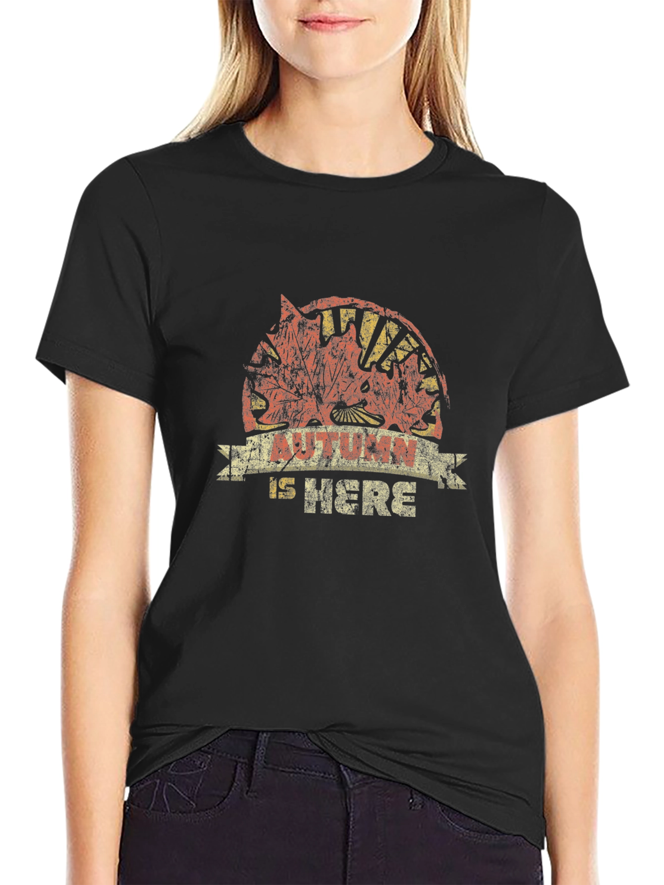 Autumn Is Here Black Graphic T-Shirt