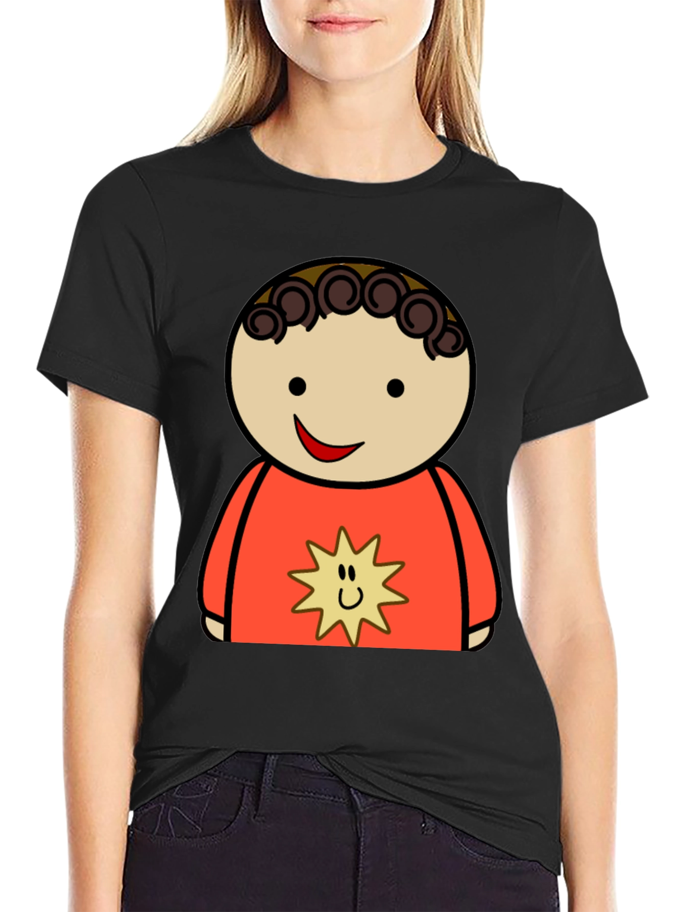 Cartoon Character Graphic Tee - Black