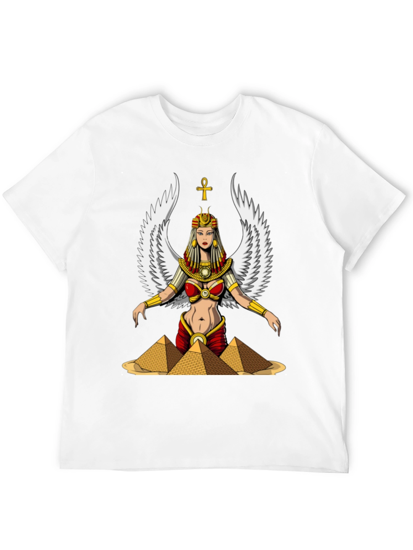 Egyptian Goddess T-Shirt Wings and Pyramids Black Tee