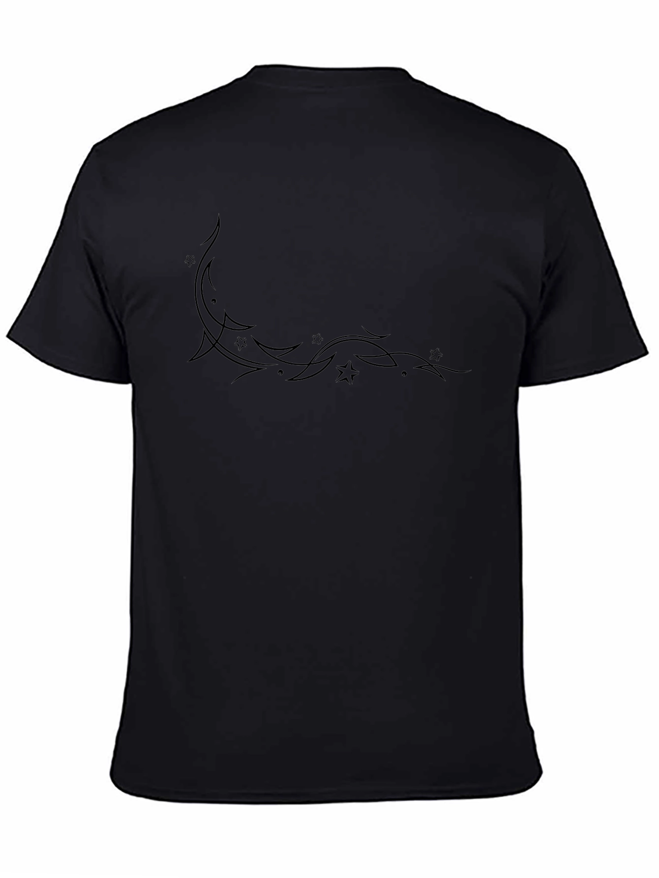 Mens Black T-Shirt with Starry Crescent Design