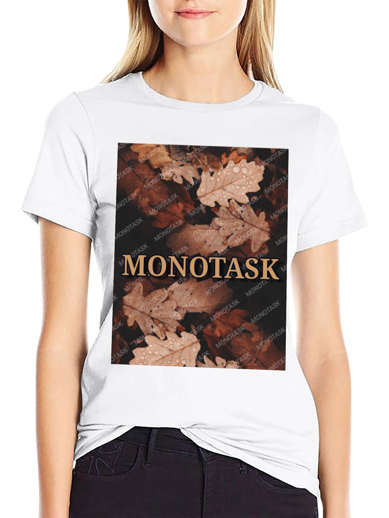 Monotask Autumn Leaves Graphic Tee - Black