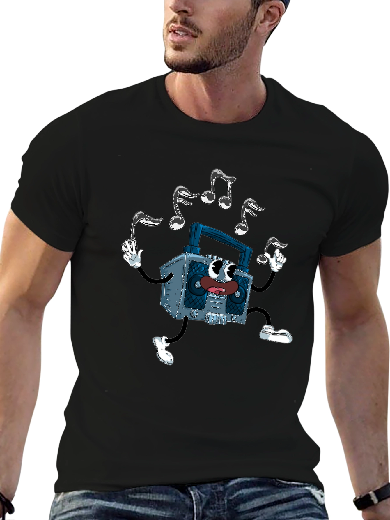 Cartoon Radio T-Shirt - Music Lover Graphic Tee