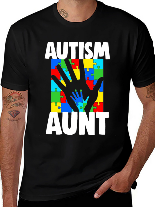Autism Aunt T-Shirt - Puzzle Piece Hands Design
